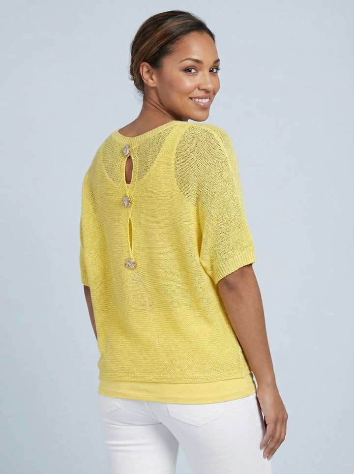 “TIFFANY” Button Back Fine Knit Top - Yellow