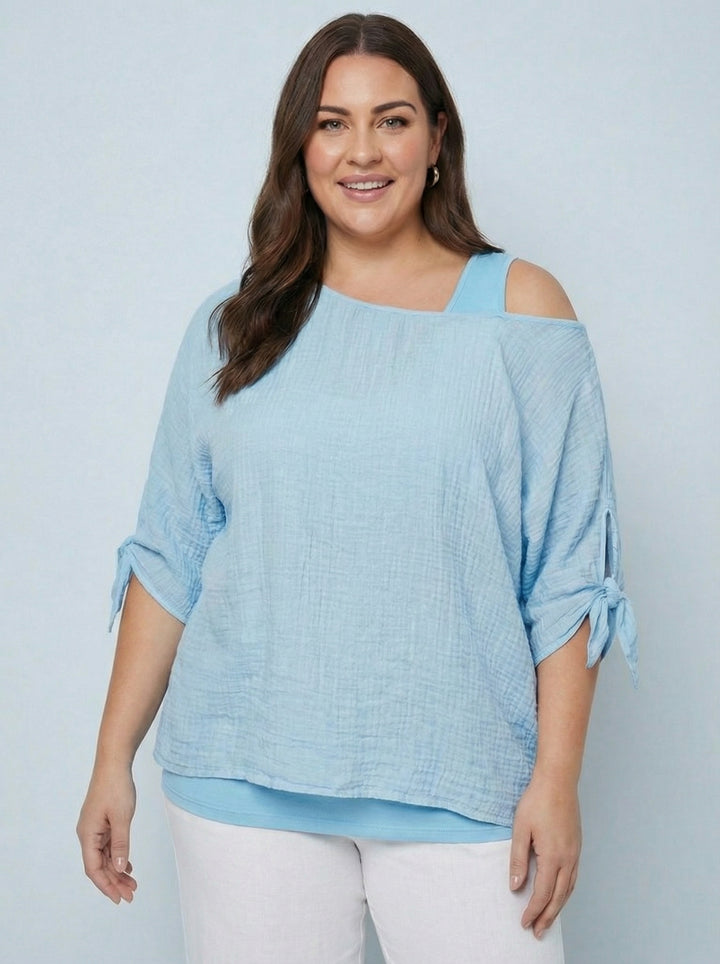 "NANCY” Relaxed Fit Top - Sky Blue
