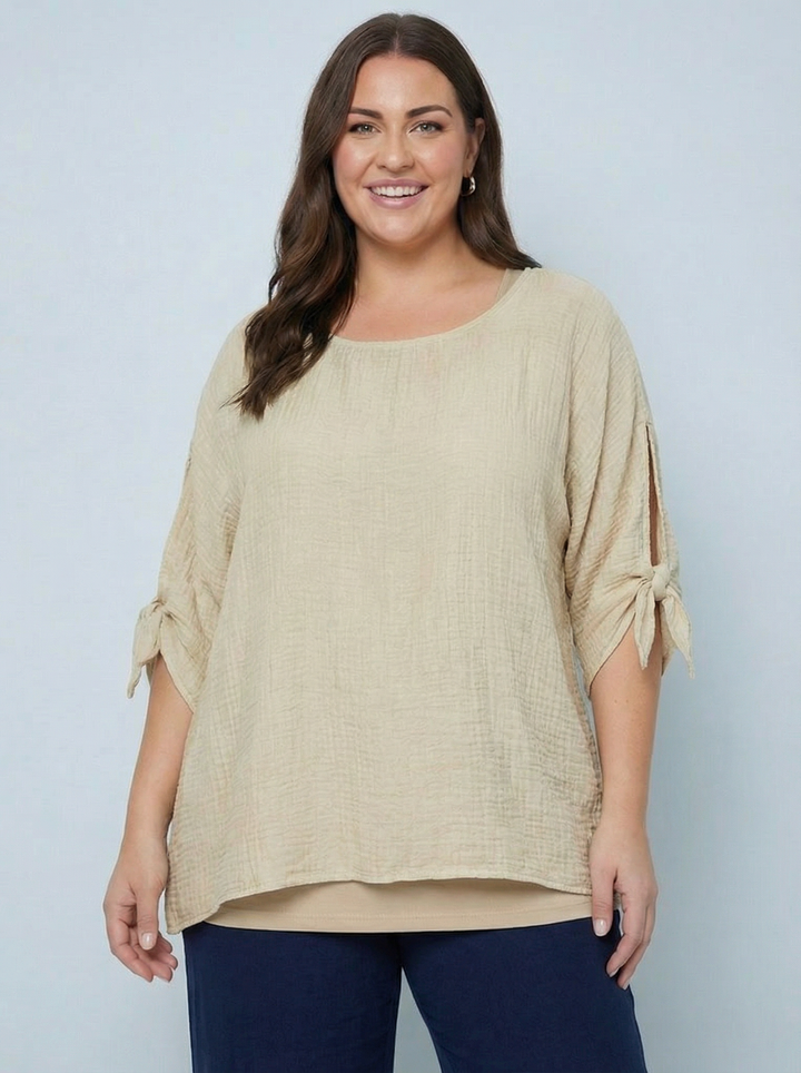 "NANCY” Relaxed Fit Top - Beige