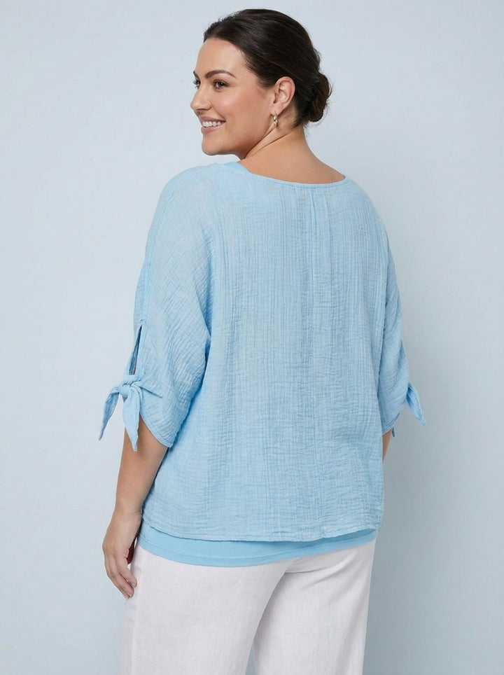 "NANCY” Relaxed Fit Top - Sky Blue