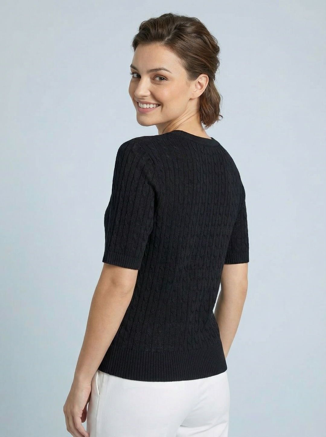 "LARA” Fine Knit Top / Cardigan - Black