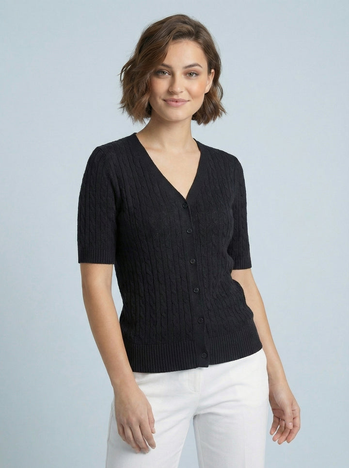 "LARA” Fine Knit Top / Cardigan - Black