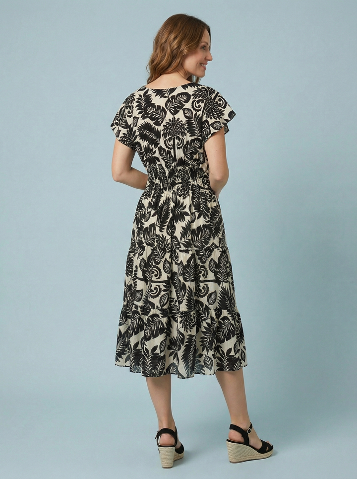 "MARIE" Floral Print Dress - Black / Cream