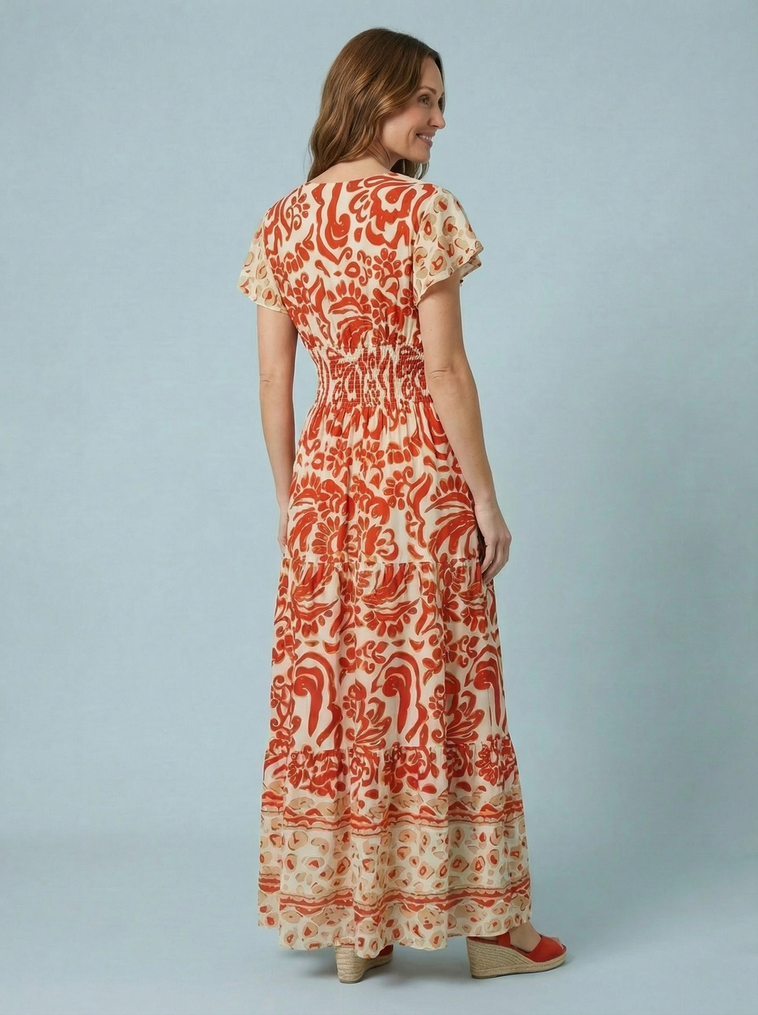 "PEYTON" Artistic Print Maxi Dress - Red/Cream