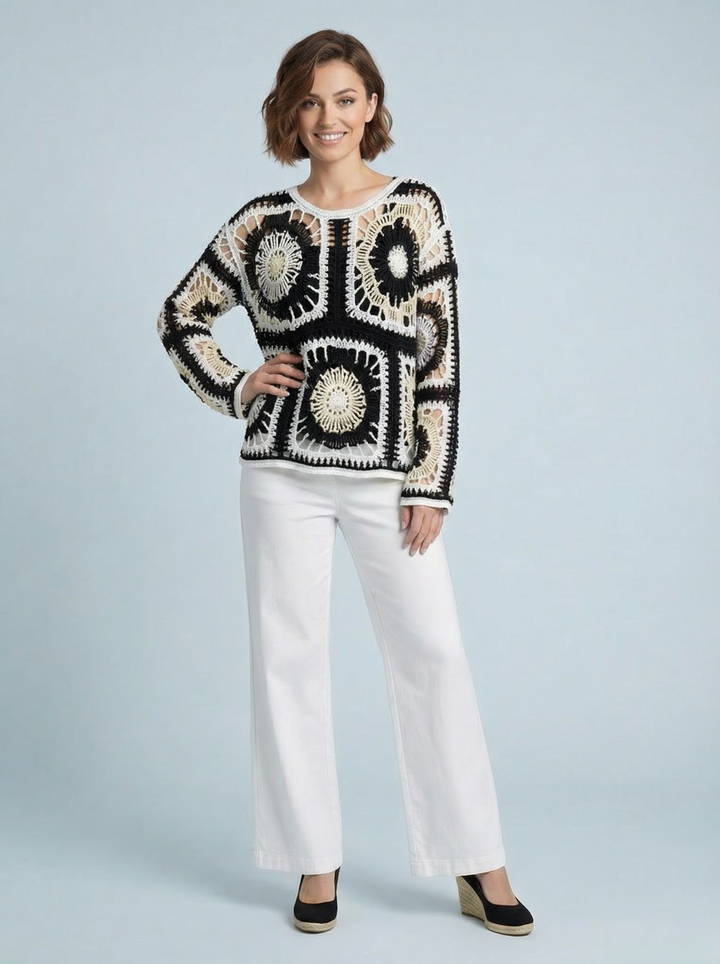 "DONNA” Crochet Top - Black & Cream