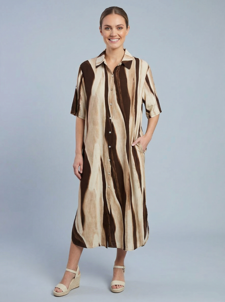 “JANET” Printed Shirt Dress - Brown