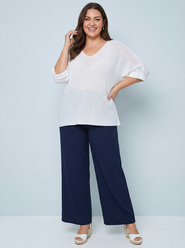 "EVIE” V-Neck Fine Knit Top - White