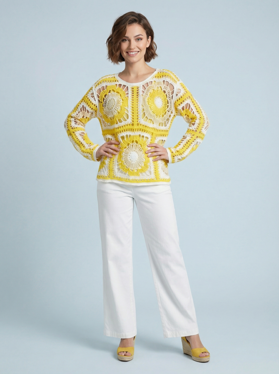 "DONNA” Crochet Top - Yellow & White