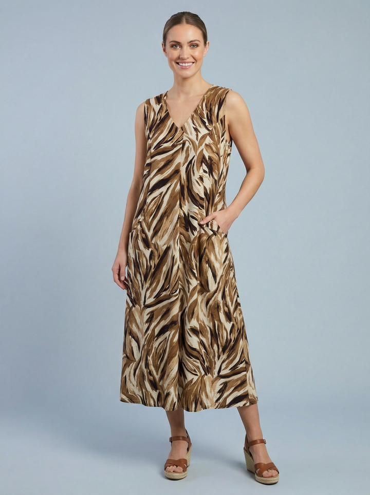 “JESS” Printed Sleeveless Dress - Brown
