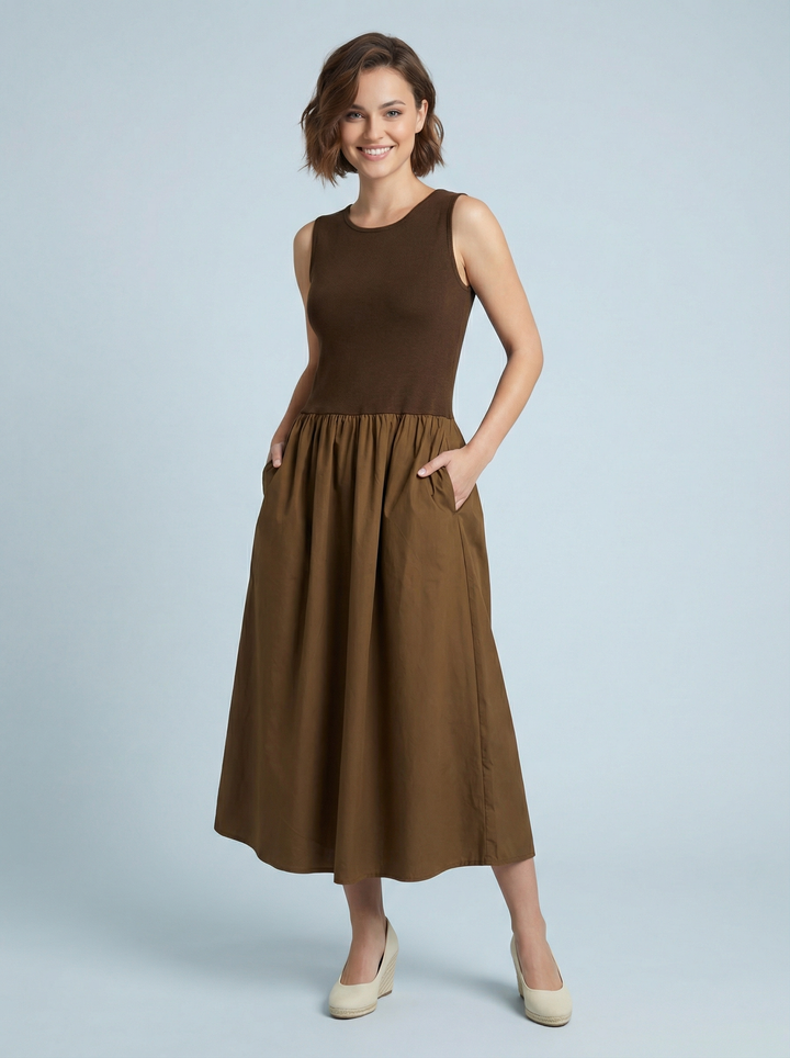 "STEPH” Sleevless Ribbed Dress - Brown