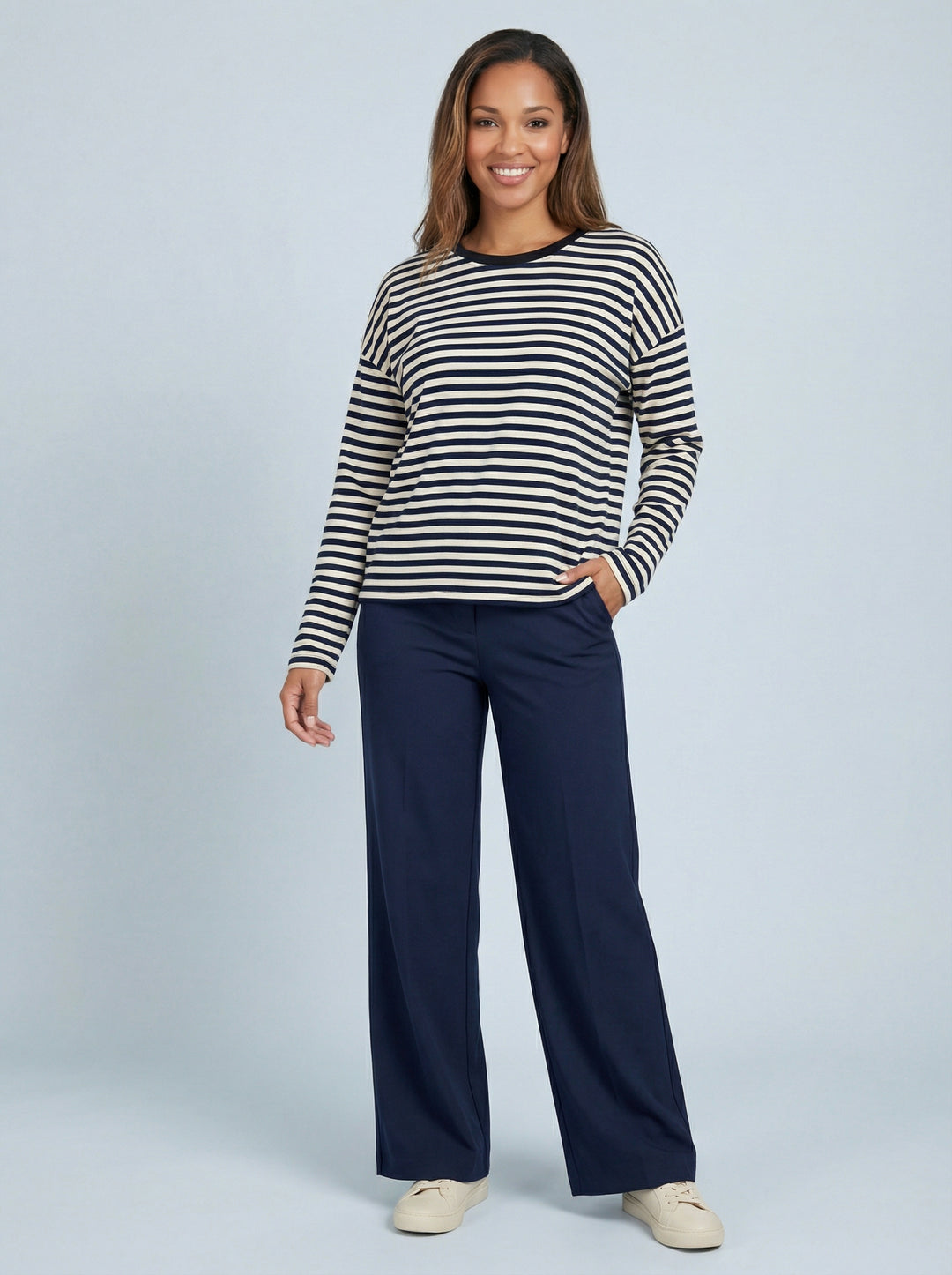 "MILLIE” Stripe Sweat Top - Navy & Cream