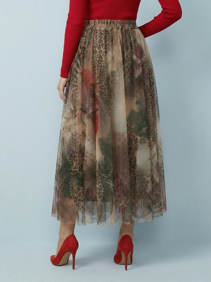 "IZZY" Animal Print Tulle Skirt - Tan / Cream