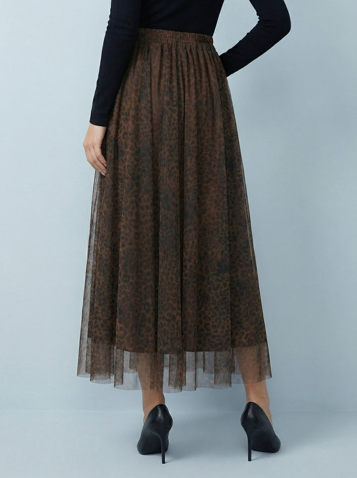 "IZZY" Animal Print Tulle Skirt - Brown & Black