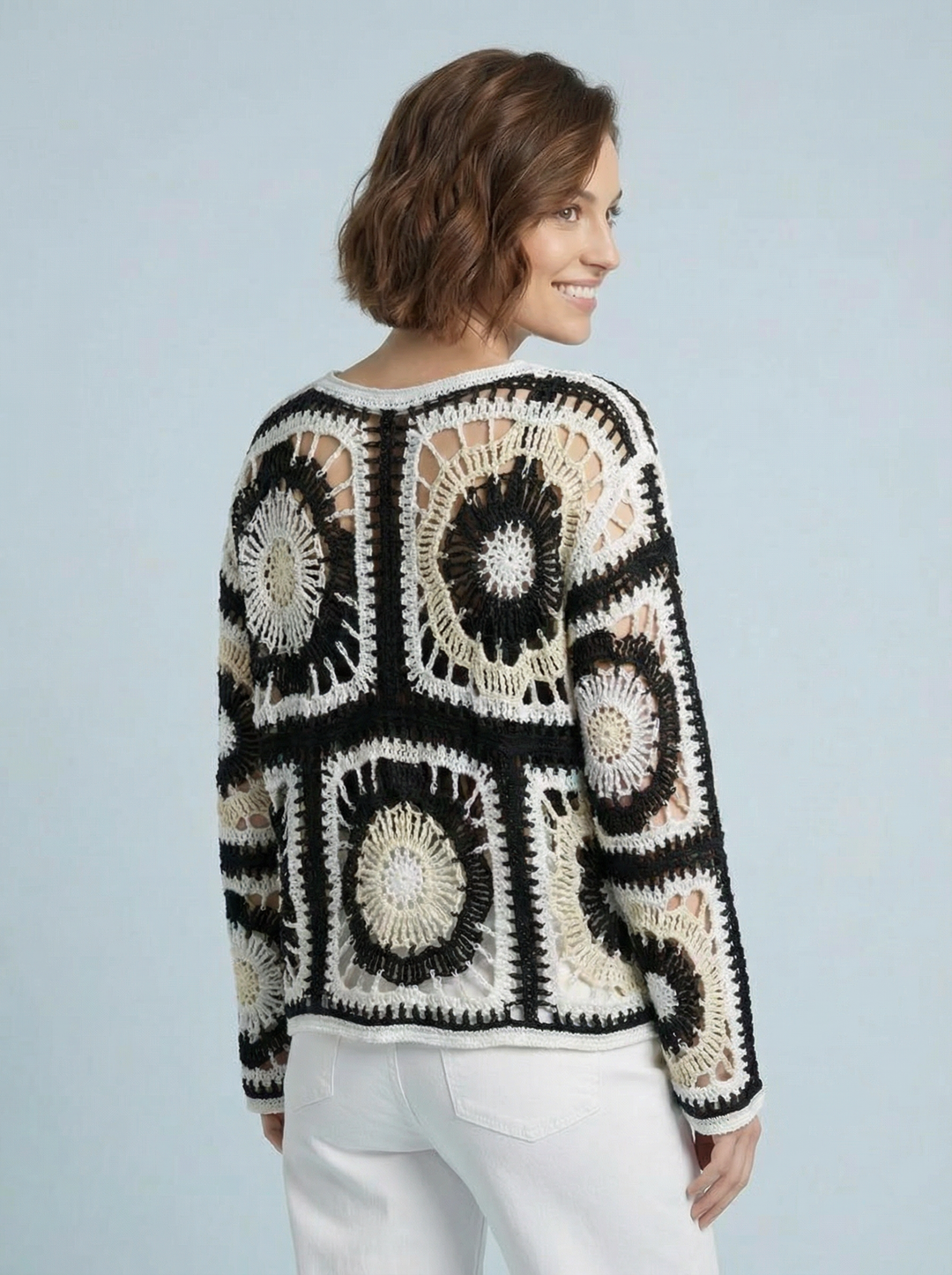 "DONNA” Crochet Top - Black & Cream