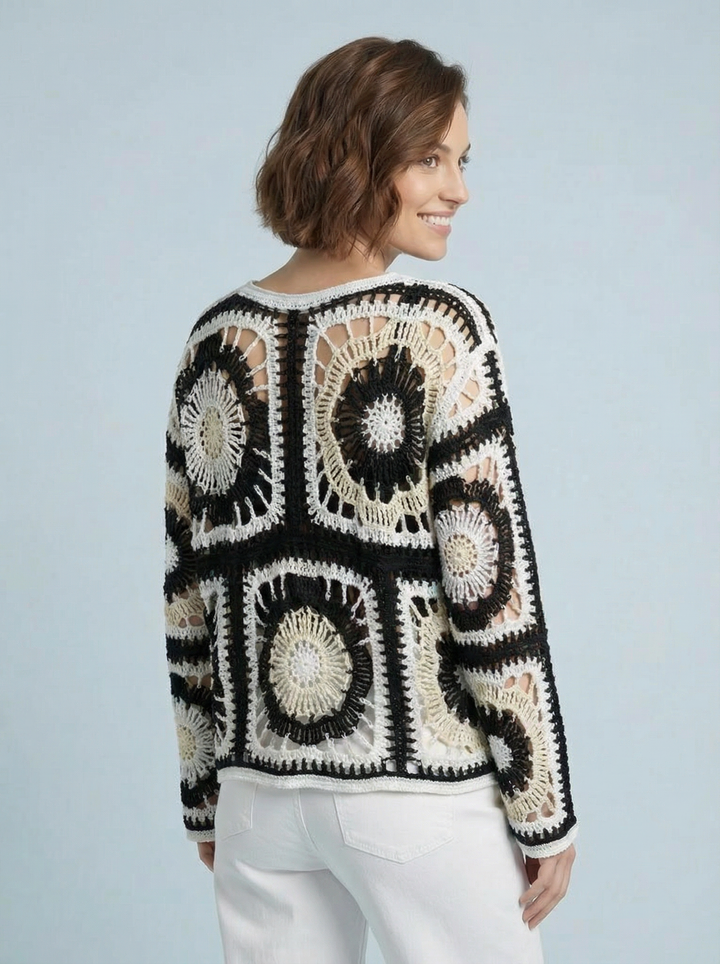 "DONNA” Crochet Top - Black & Cream