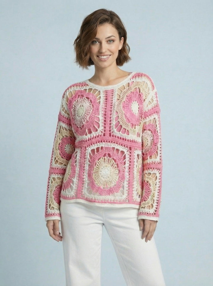 "DONNA” Crochet Top - Pink & White