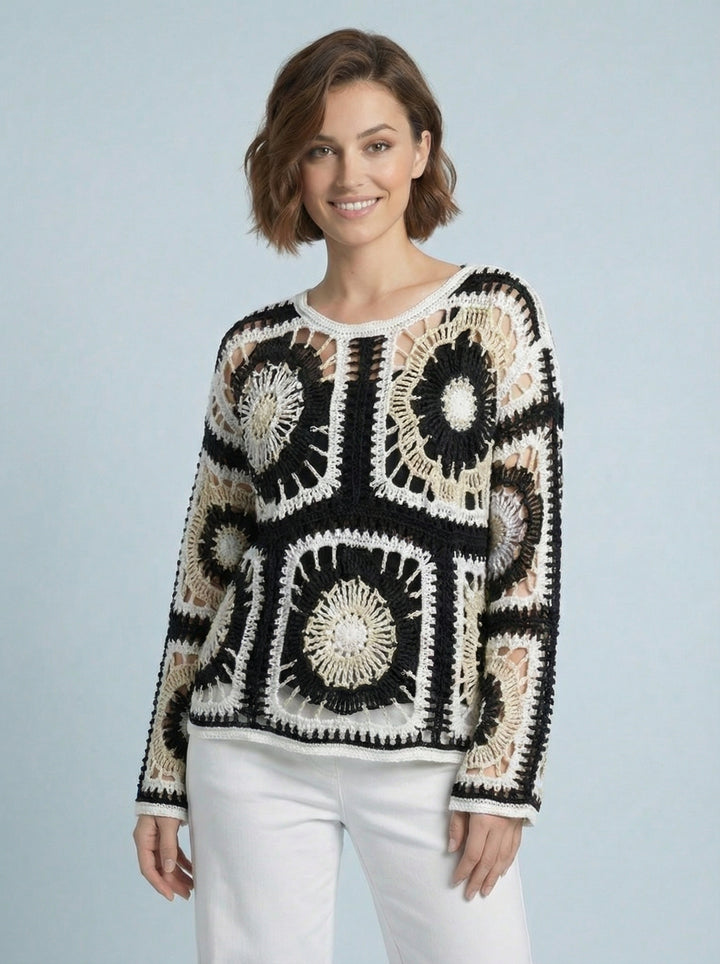 "DONNA” Crochet Top - Black & Cream