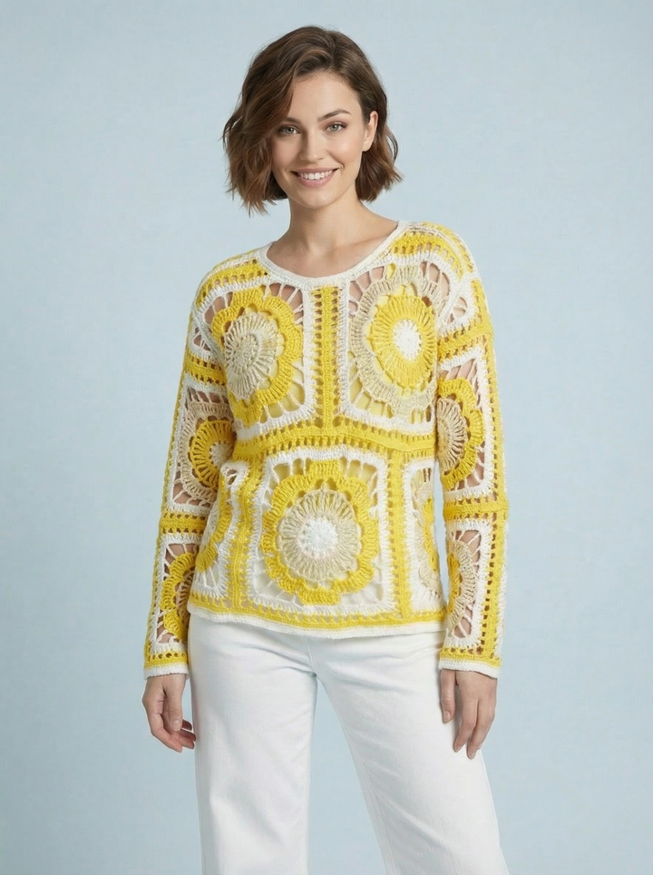 "DONNA” Crochet Top - Yellow & White
