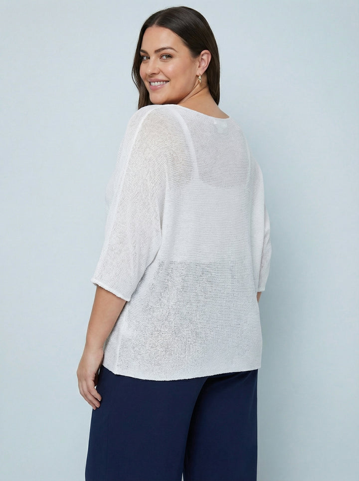 "EVIE” V-Neck Fine Knit Top - White