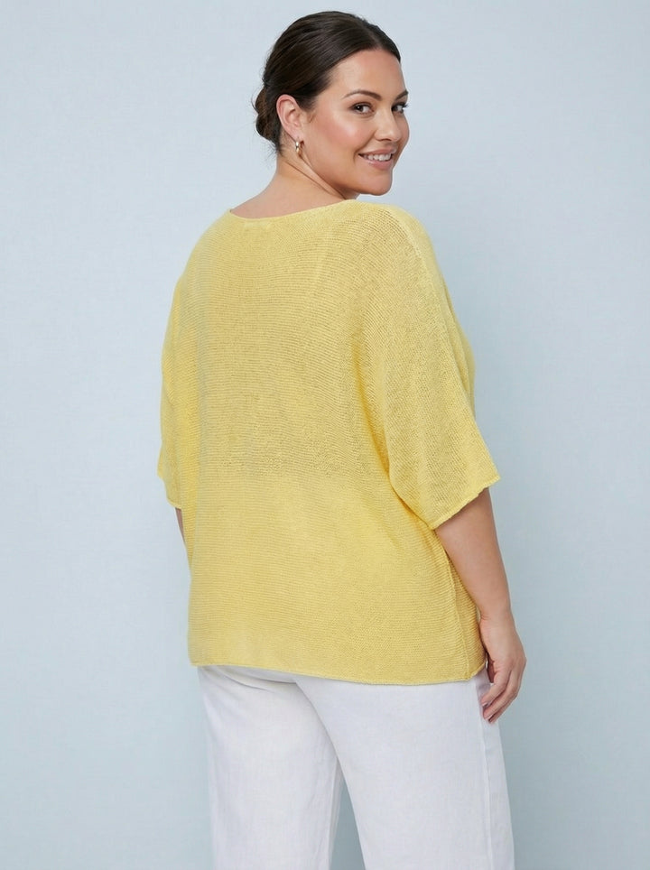 "EVIE” V-Neck Fine Knit Top - Yellow