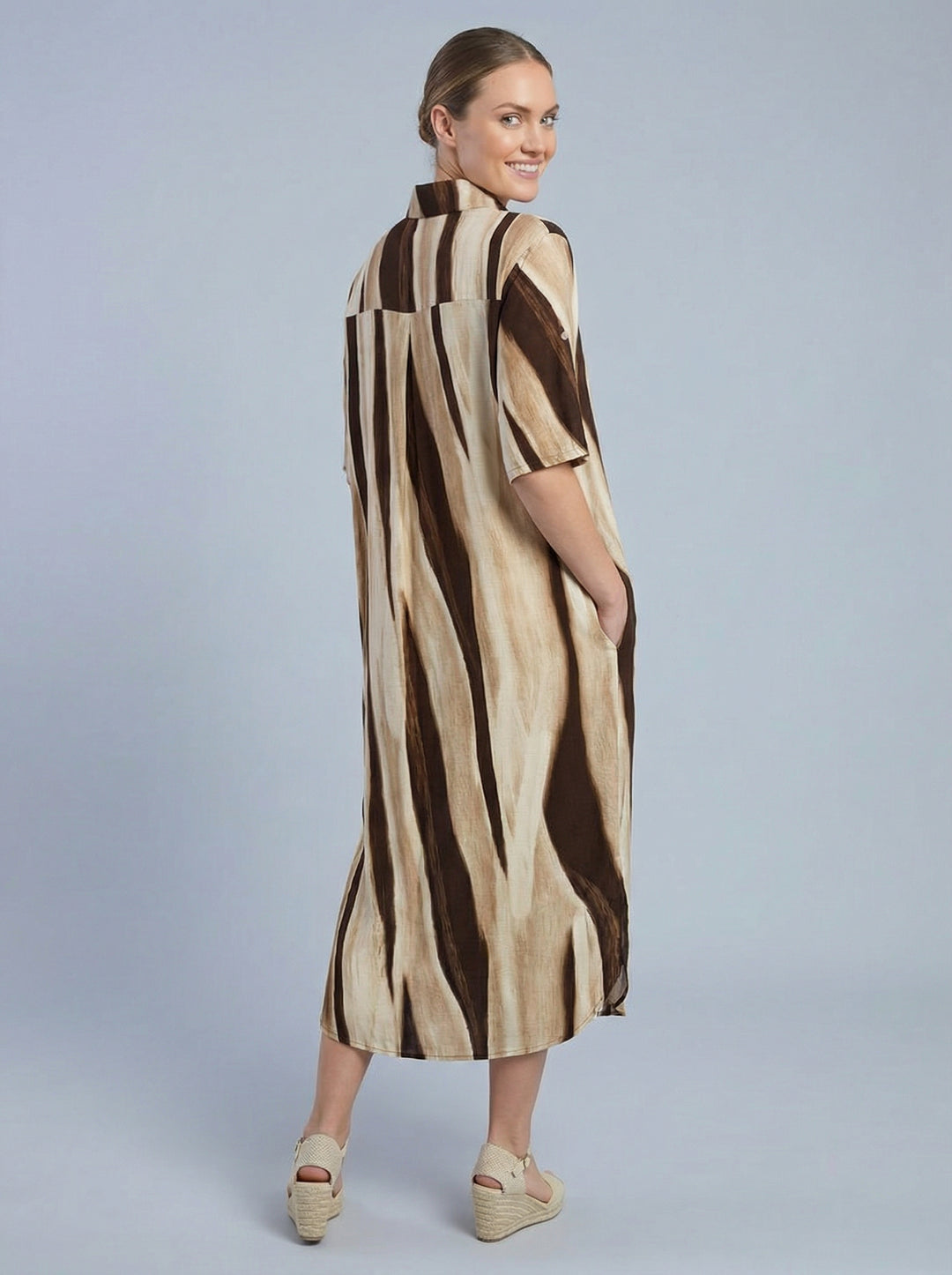 “JANET” Printed Shirt Dress - Brown