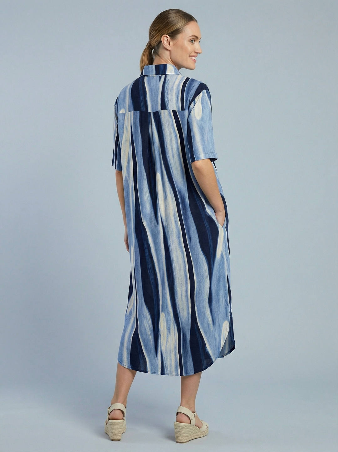 “JANET” Printed Shirt Dress - Navy