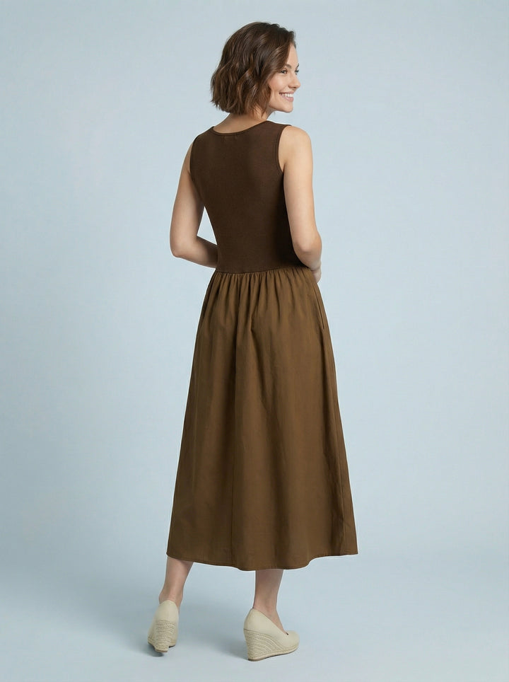 "STEPH” Sleevless Ribbed Dress - Brown