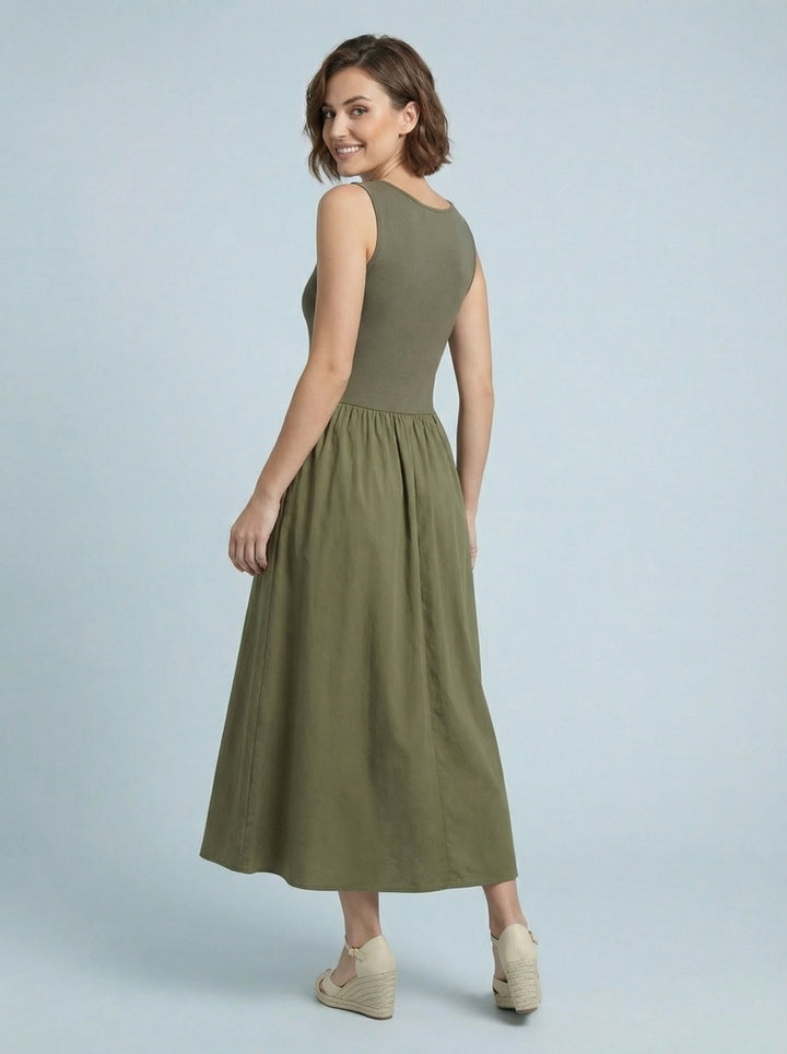 "STEPH” Sleevless Ribbed Dress - Khaki