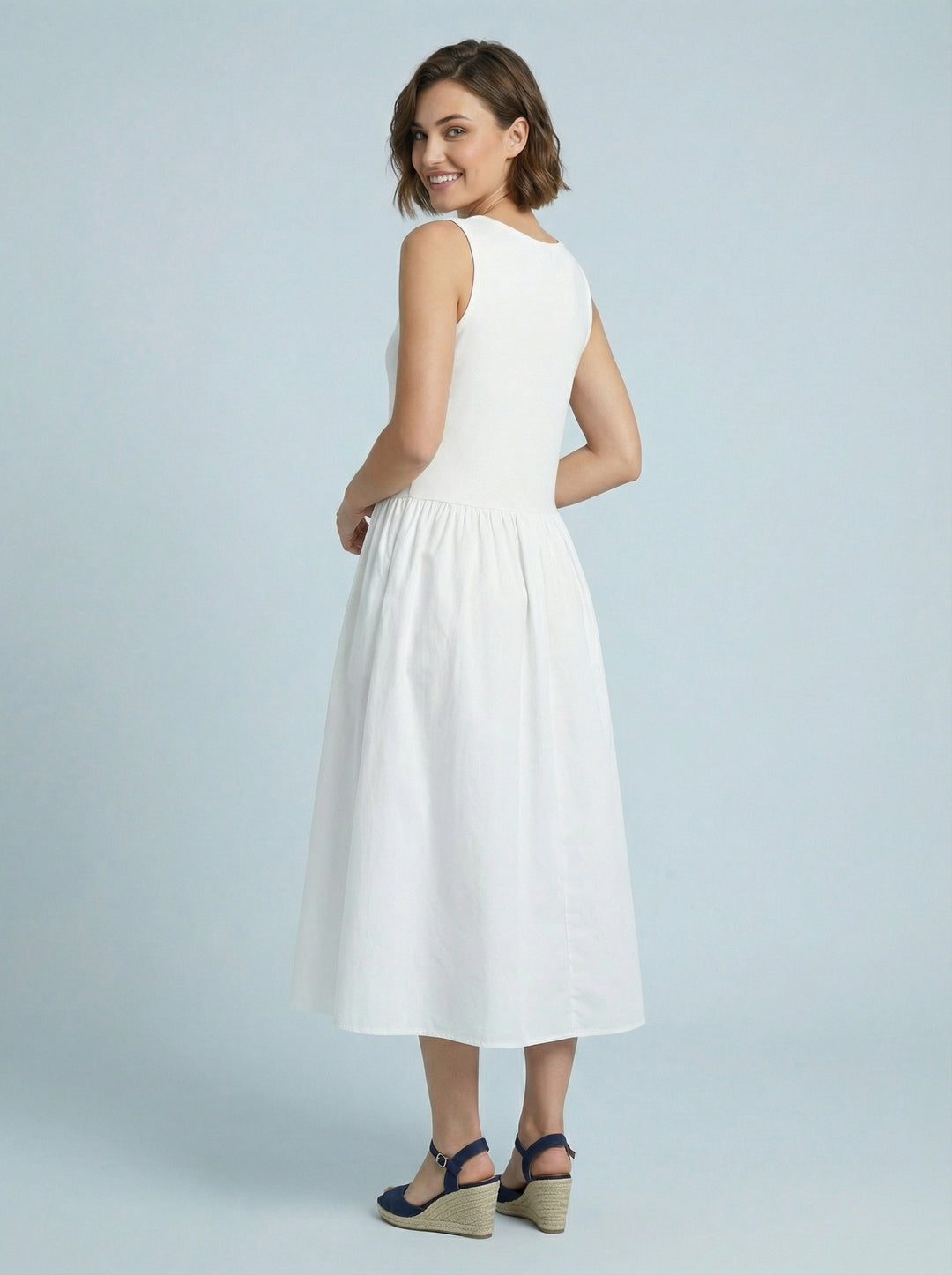 "STEPH” Sleevless Ribbed Dress - White