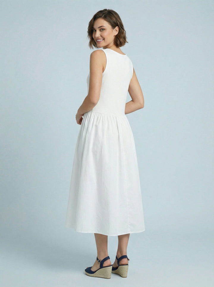 "STEPH” Sleevless Ribbed Dress - White