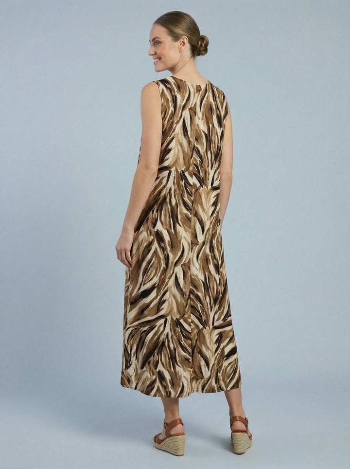 “JESS” Printed Sleeveless Dress - Brown