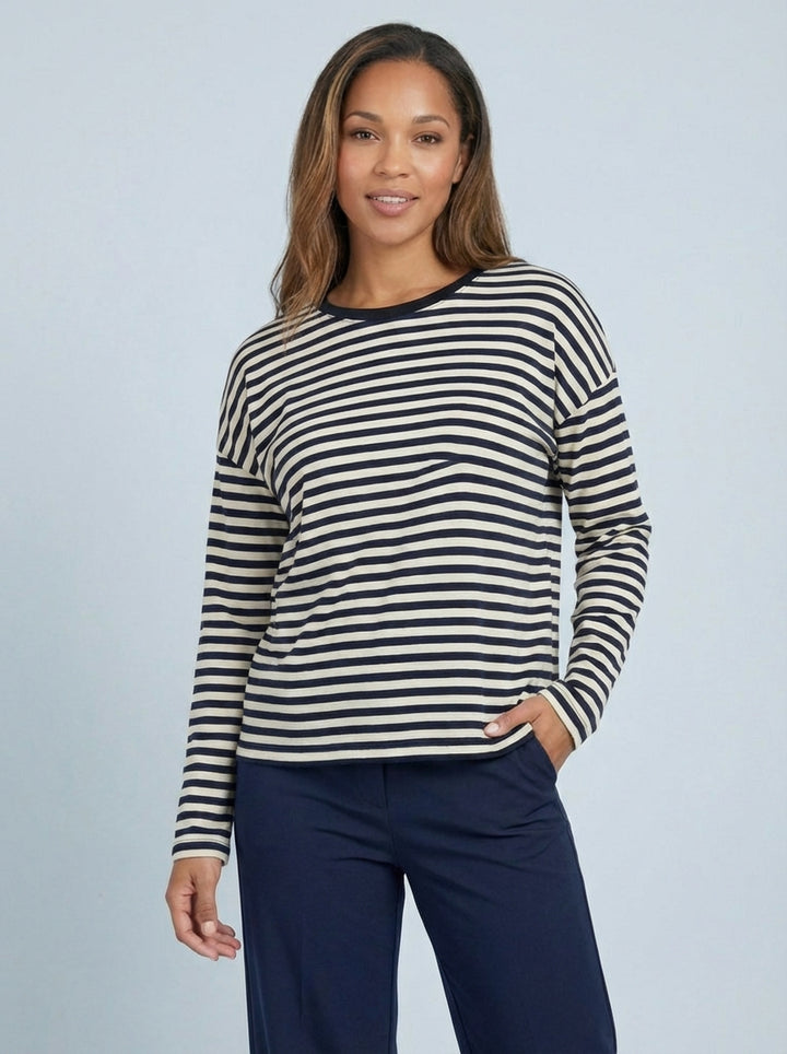 "MILLIE” Stripe Sweat Top - Navy & Cream