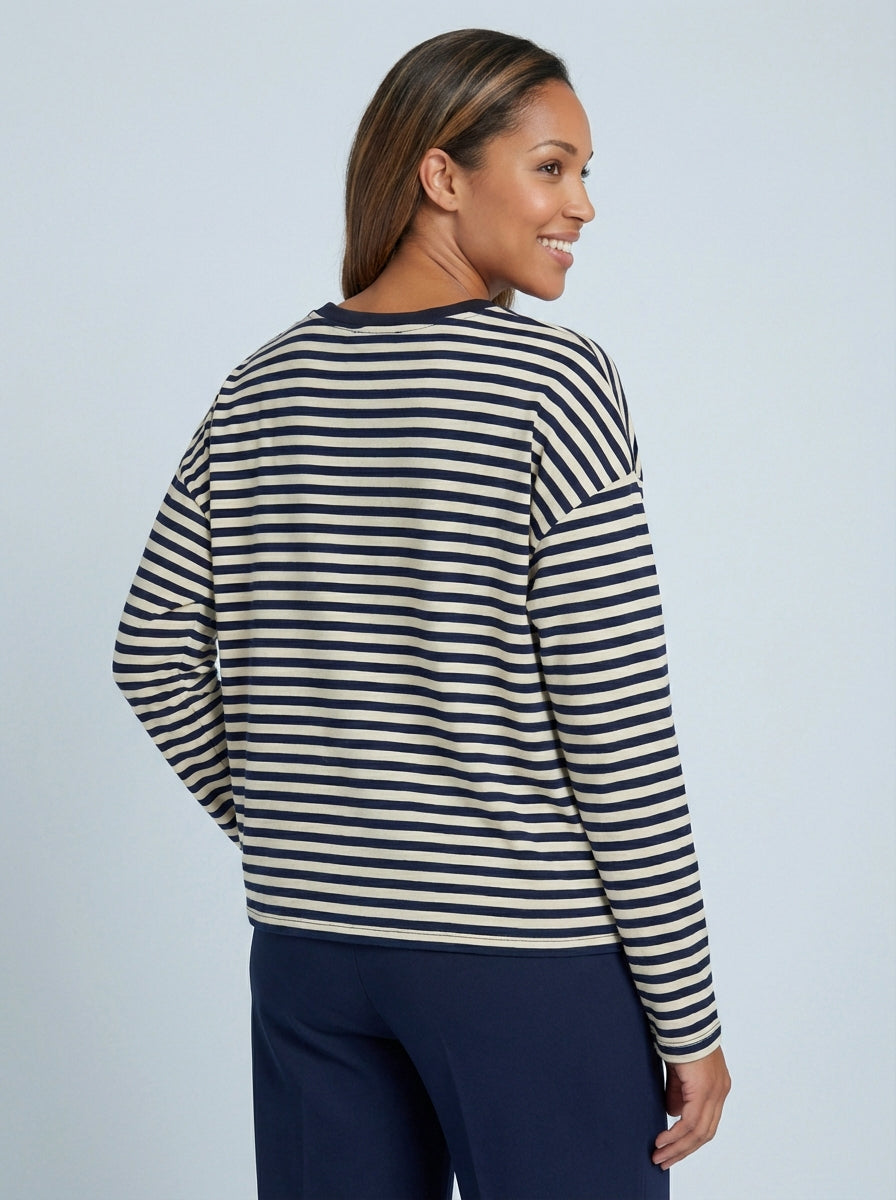"MILLIE” Stripe Sweat Top - Navy & Cream