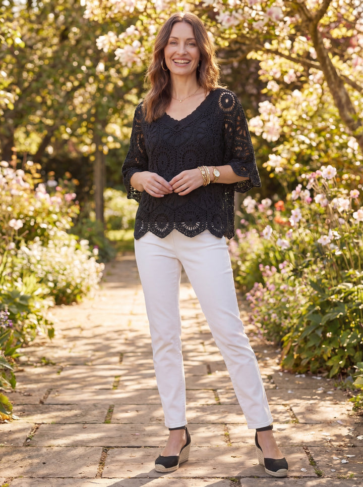 "JADE” V-Neck Crochet Top With Vest