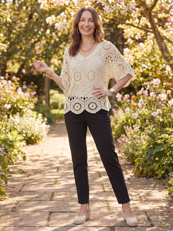 "JADE” V-Neck Crochet Top With Vest