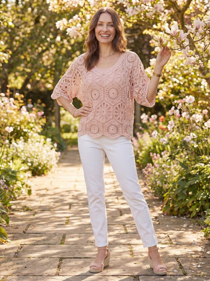 "JADE” V-Neck Crochet Top With Vest