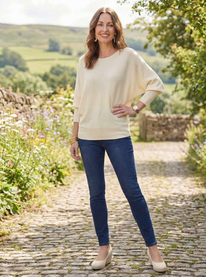 "MARIA” Pearl Back Jumper - Cream