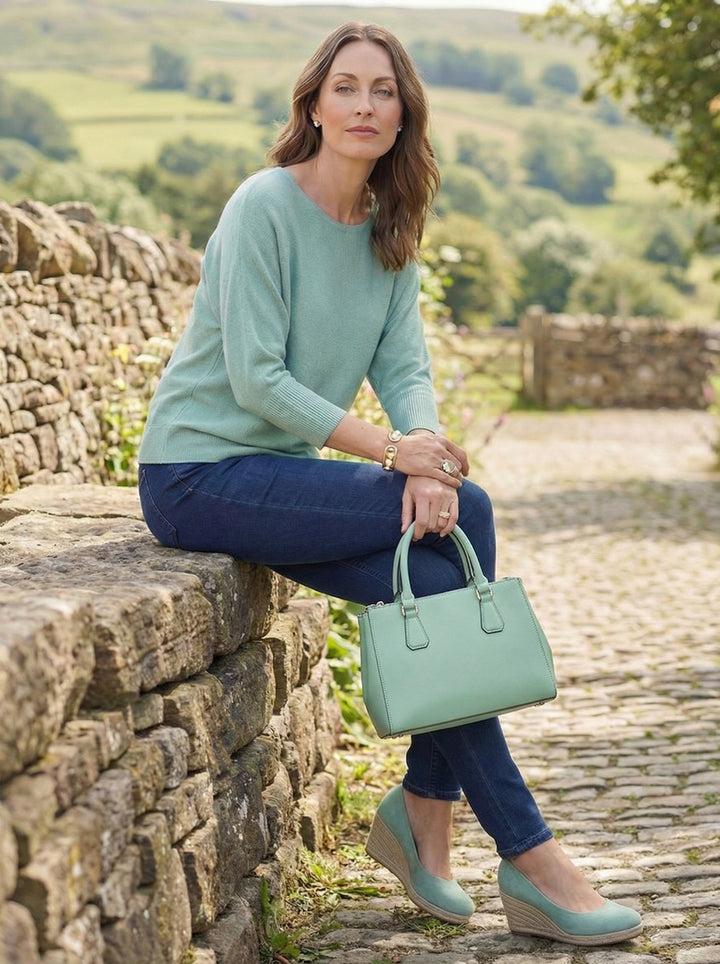 "MARIA” Pearl Back Jumper - Mint