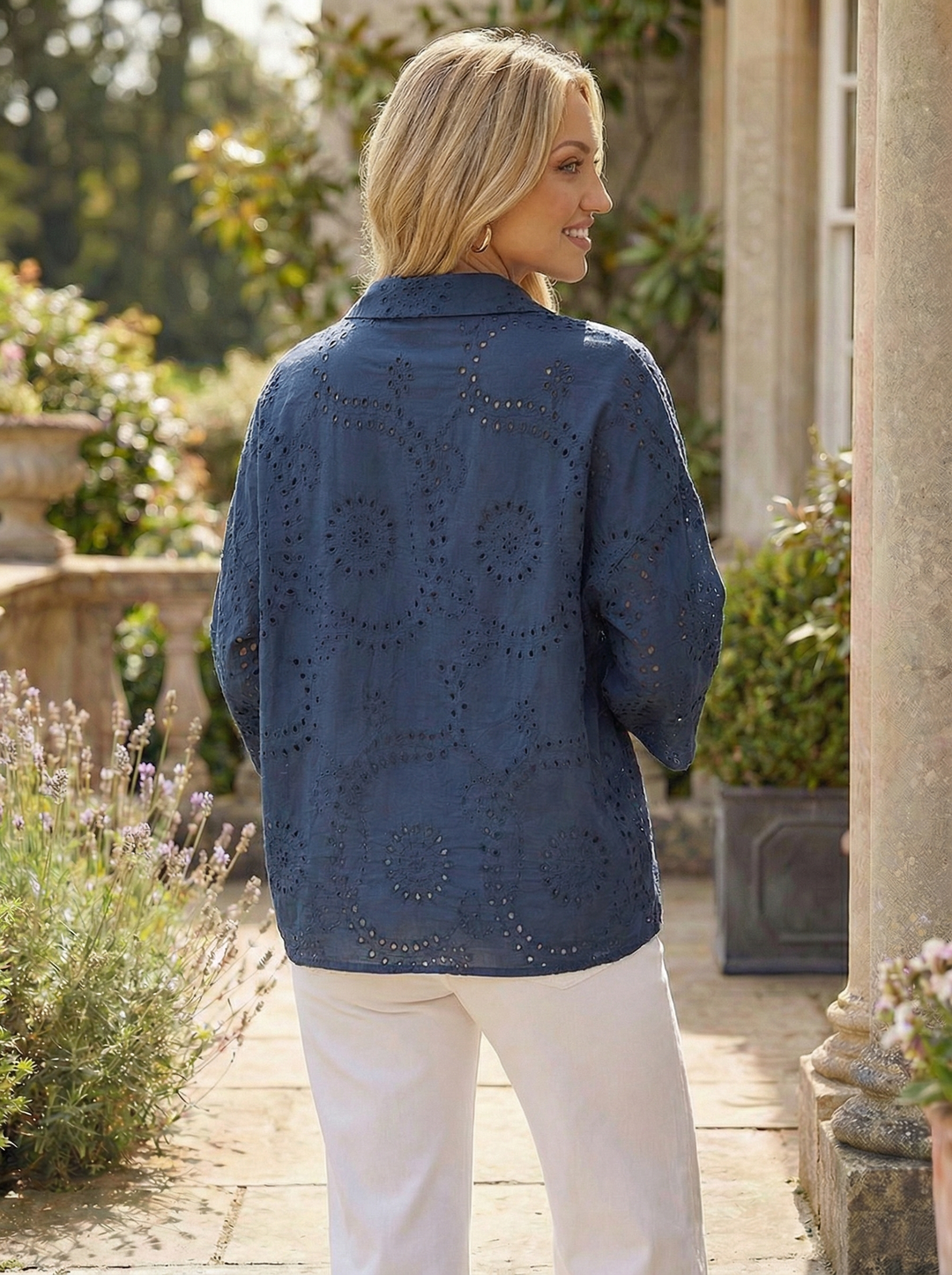 "WILLOW” EMBROIDERY ANGLAISE  Shirt -Navy