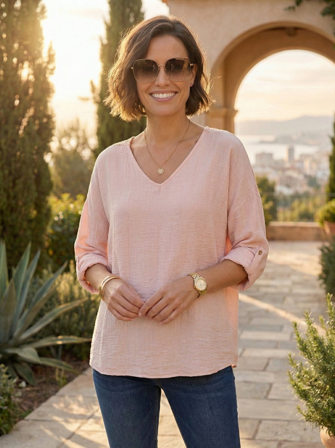 “LOTTIE” V- Neck Crochet Back Blouse