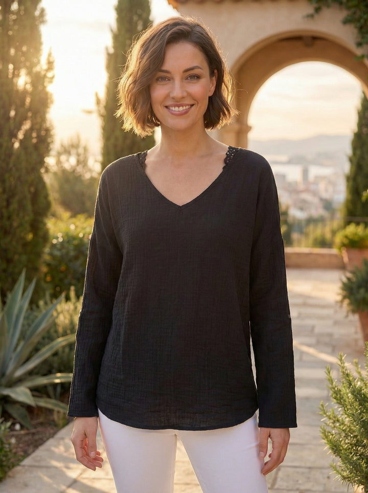 “LOTTIE” V- Neck Crochet Back Blouse