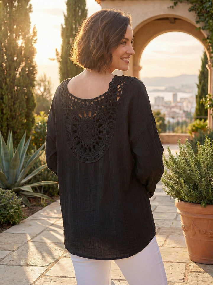 “LOTTIE” V- Neck Crochet Back Blouse