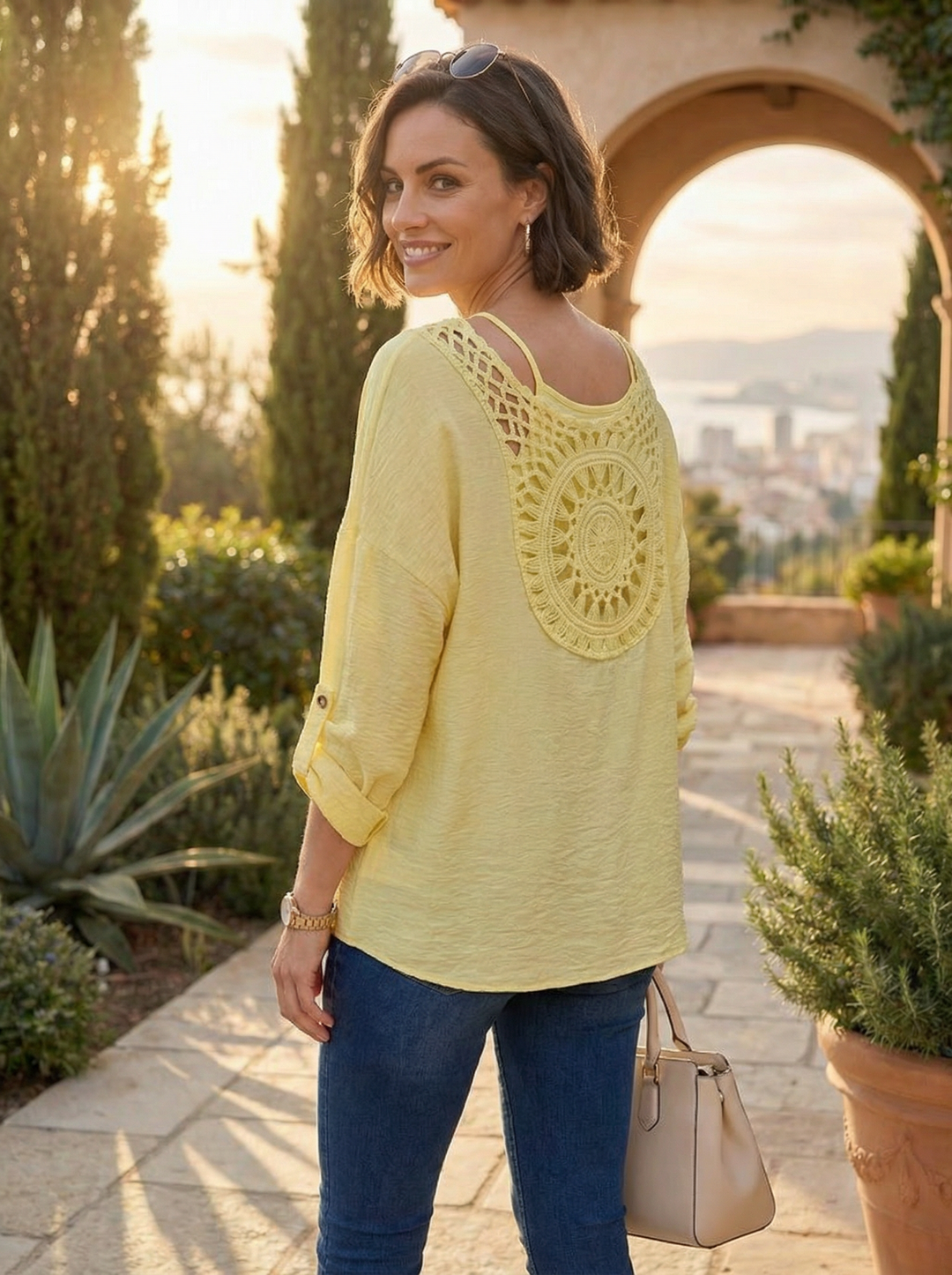 “LOTTIE” V- Neck Crochet Back Blouse