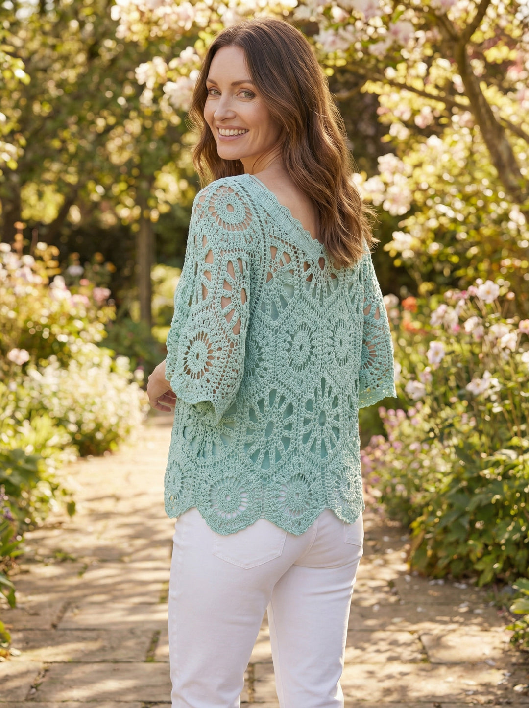 "JADE” V-Neck Crochet Top With Vest