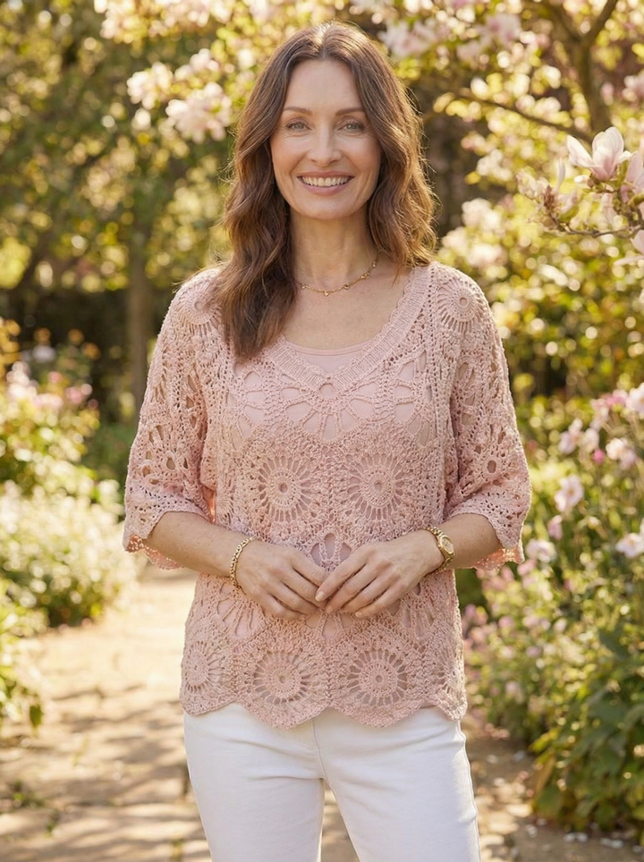 "JADE” V-Neck Crochet Top With Vest