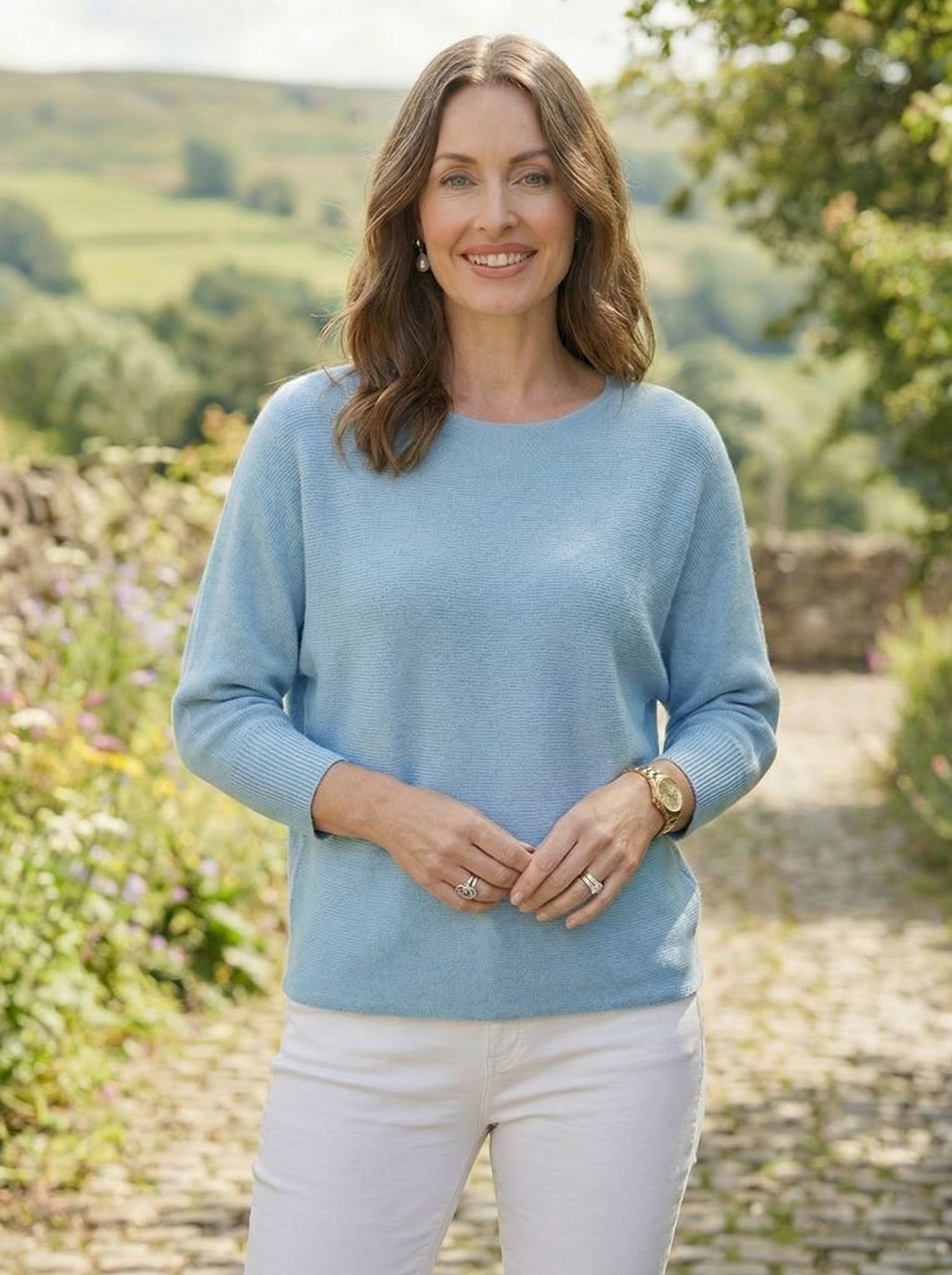 "MARIA” Pearl Back Jumper - Sky Blue