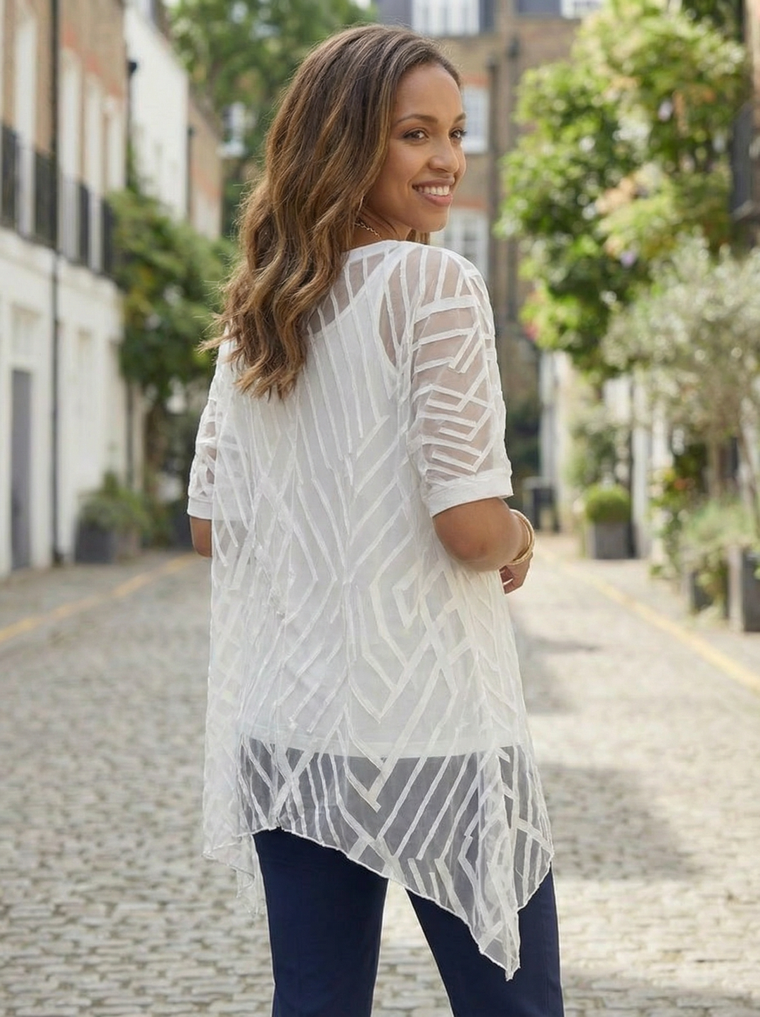 "LILLY” Geometric Textured Top  With Vest