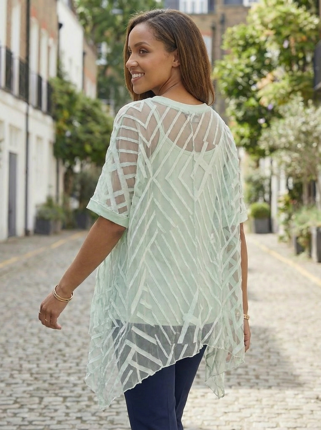 "LILLY” Geometric Textured Top  With Vest - Mint