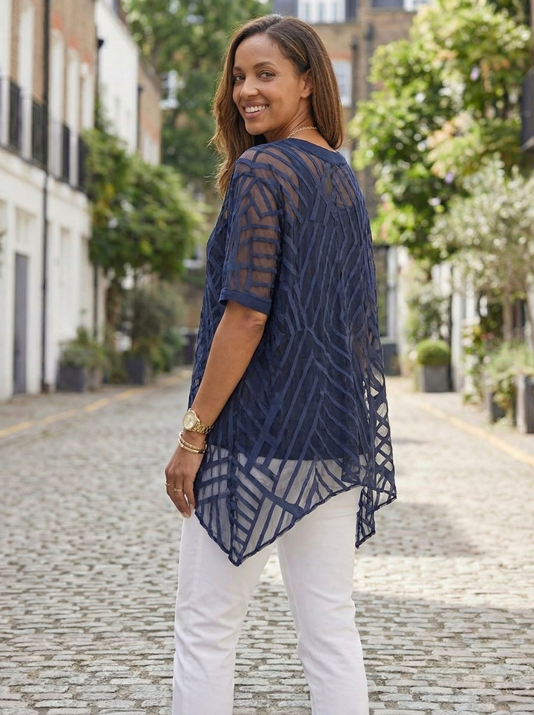 "LILLY” Geometric Textured Top  With Vest