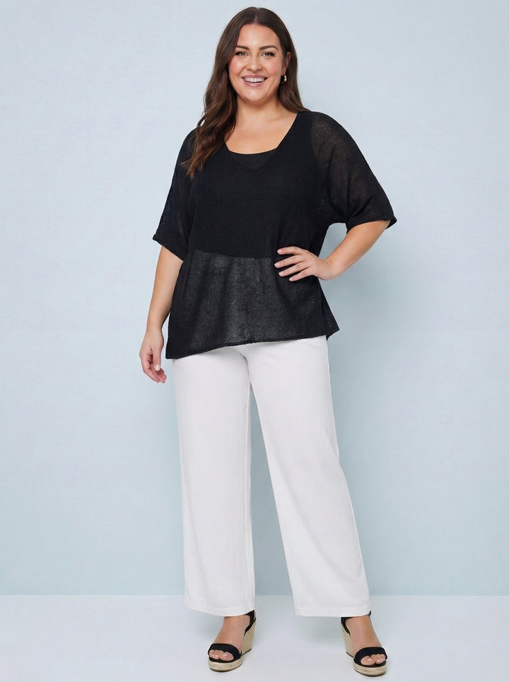 "EVIE” V-Neck Fine Knit Top - Black